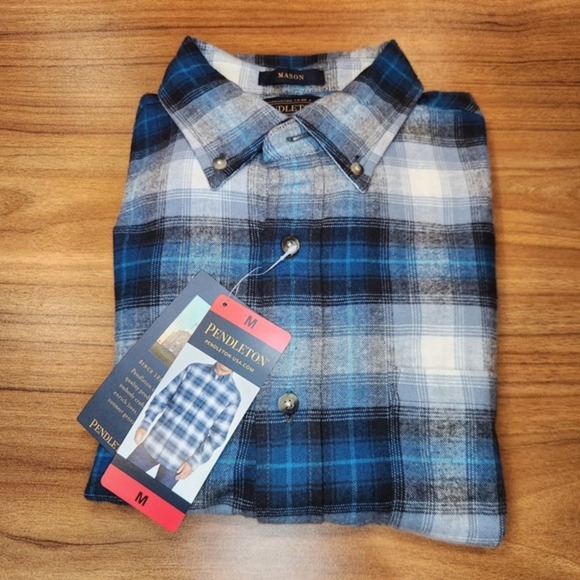 Pendleton Mason Flannel Shirt Plaid, Blue Plaid Size Medium NWT - Picture 3 of 3